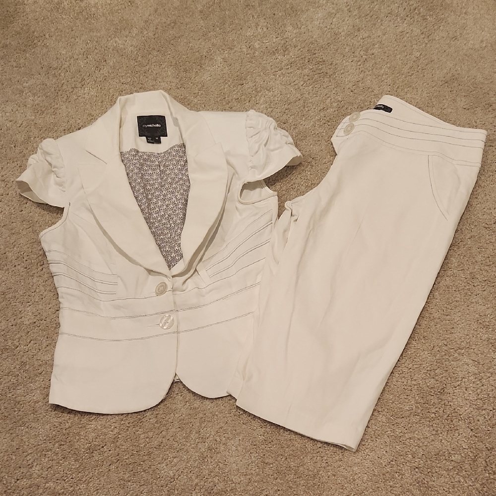 My Michelle White Pantsuit (knee length) with Tailored Fit and Notched Lapels